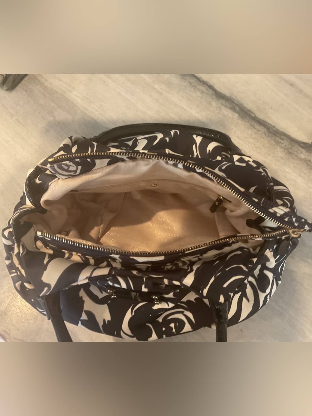 kate spade Black & White Rose-Print Satchel - Picture 11 of 11